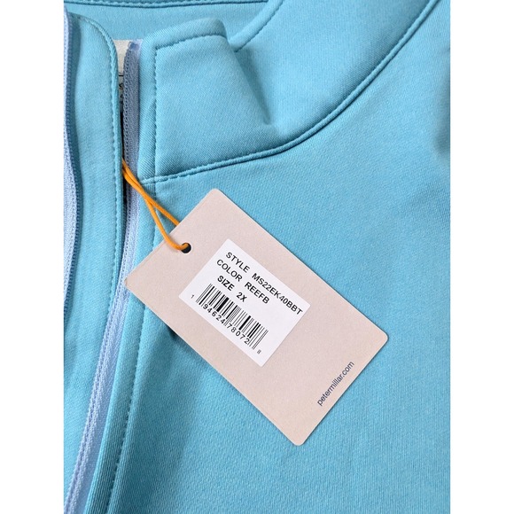 Peter Millar Mens XXL Blue Poppy Perth Melange Performance 1/4 Zip NWT Reef - Picture 2 of 7